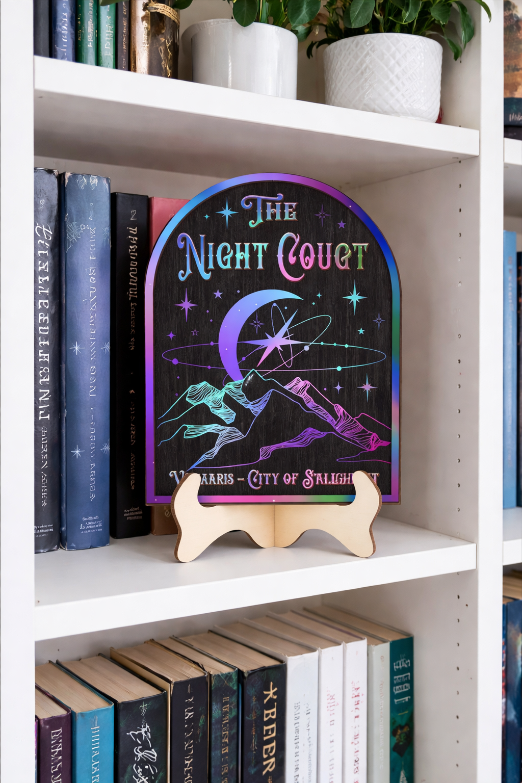 The Night Court Book Sign, Velaris City of Starlight Decor, ACOTAR Inspired Wooden Sign, Fantasy Bookish Gift, Crescent Moon Night Sky Wall Art BTVLR48