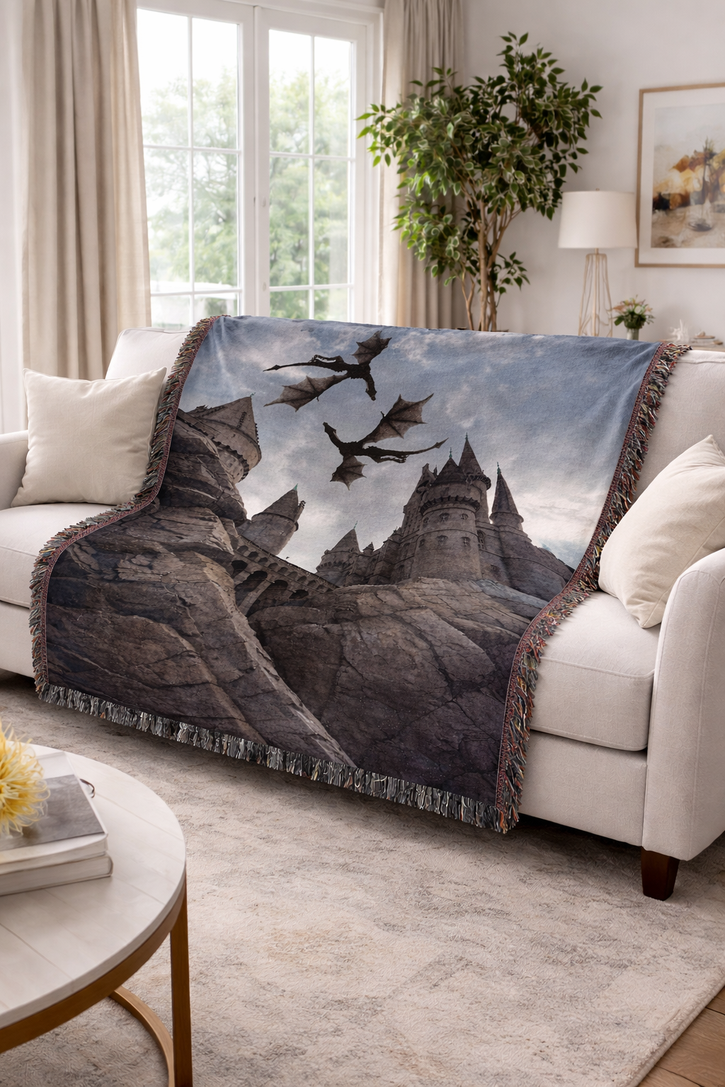 ACOTAR Inspired Woven Blanket, Night Court Mountain City Throw, Starfall Fantasy Home Decor, Gift for Romantasy Readers BKVLR21