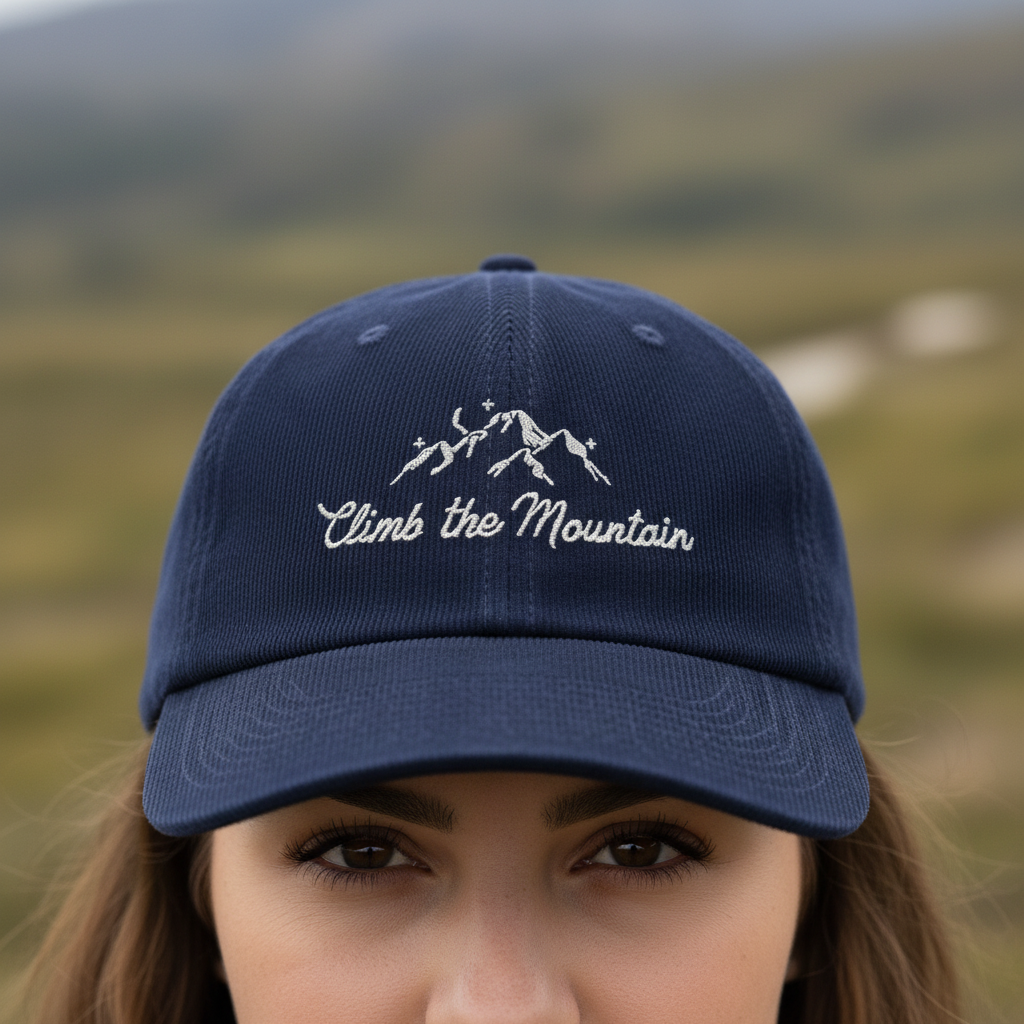 Climb the Mountain Corduroy Dad Hat, Embroidered Hiking Cap, Outdoor Adventure Gift for Nature Lovers VLRH26