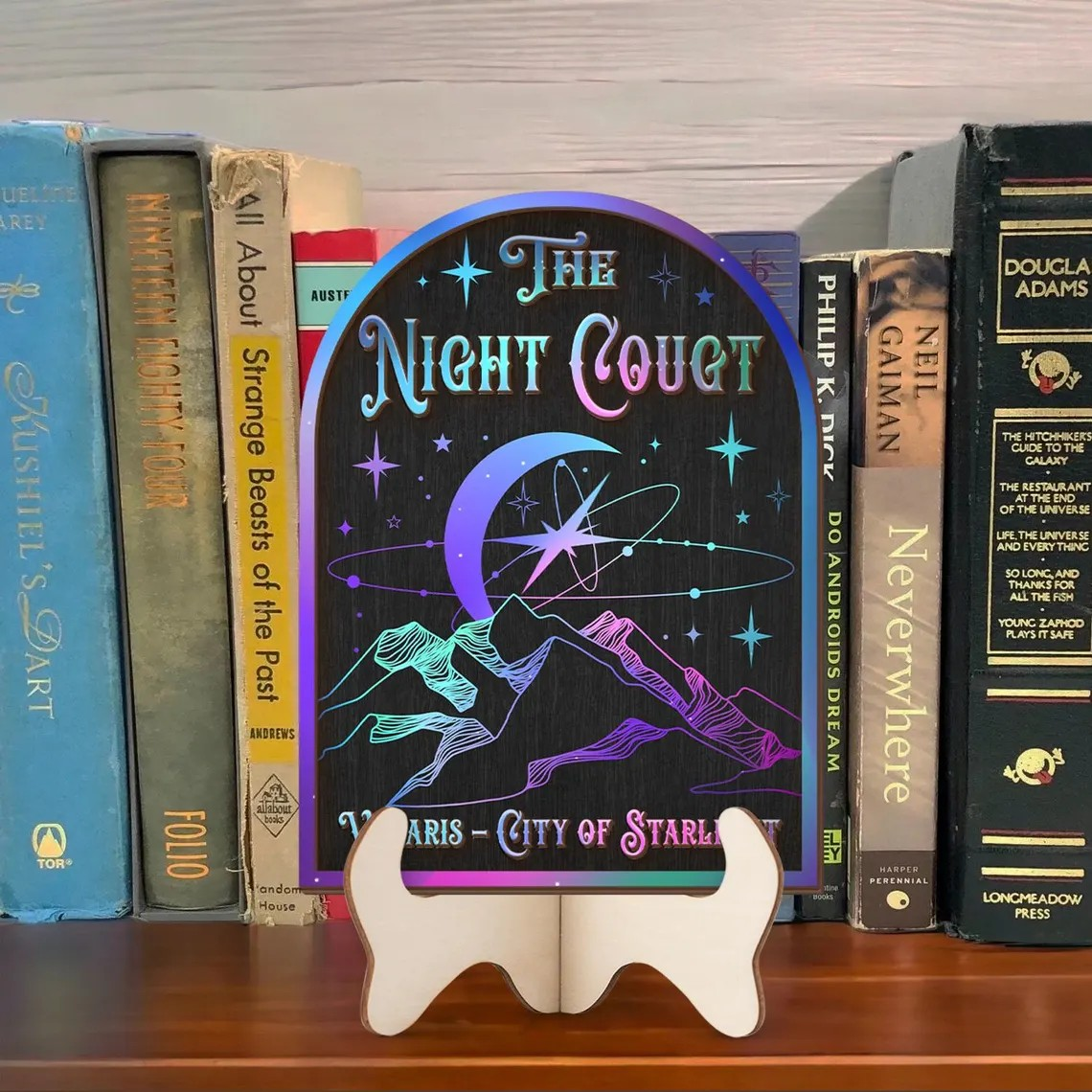 The Night Court Book Sign, Velaris City of Starlight Decor, ACOTAR Inspired Wooden Sign, Fantasy Bookish Gift, Crescent Moon Night Sky Wall Art BTVLR48