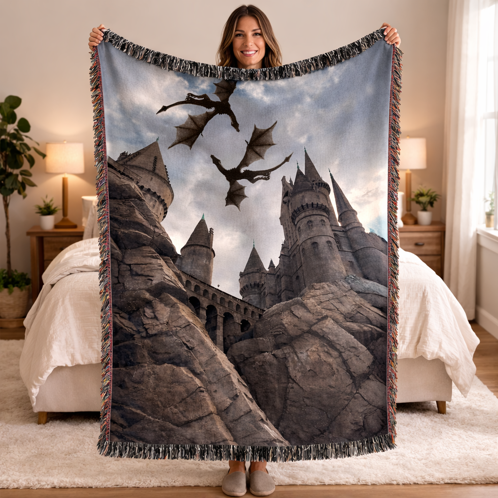 ACOTAR Inspired Woven Blanket, Night Court Mountain City Throw, Starfall Fantasy Home Decor, Gift for Romantasy Readers BKVLR21