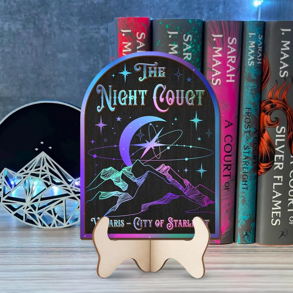 The Night Court Book Sign, Velaris City of Starlight Decor, ACOTAR Inspired Wooden Sign, Fantasy Bookish Gift, Crescent Moon Night Sky Wall Art BTVLR48