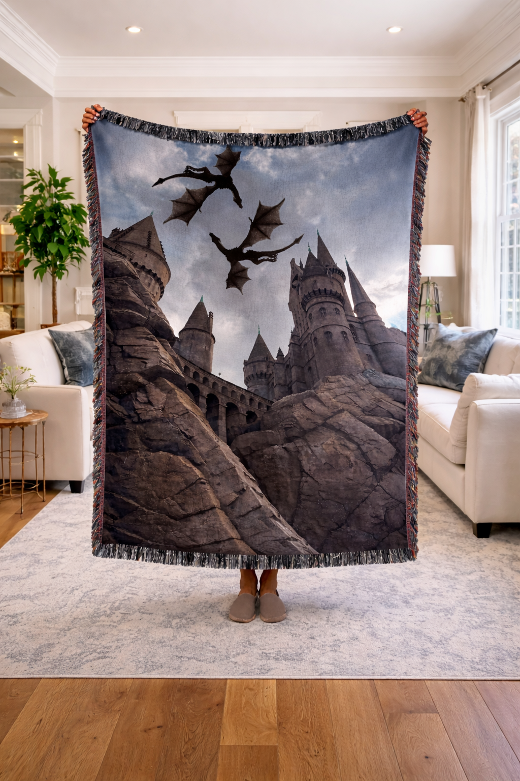 ACOTAR Inspired Woven Blanket, Night Court Mountain City Throw, Starfall Fantasy Home Decor, Gift for Romantasy Readers BKVLR21