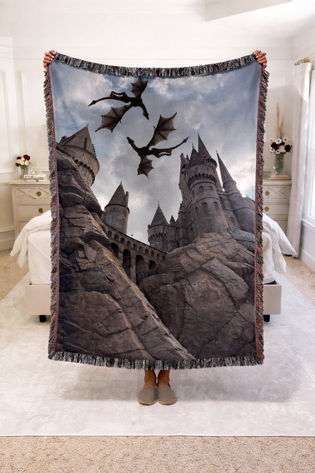 ACOTAR Inspired Woven Blanket, Night Court Mountain City Throw, Starfall Fantasy Home Decor, Gift for Romantasy Readers BKVLR21