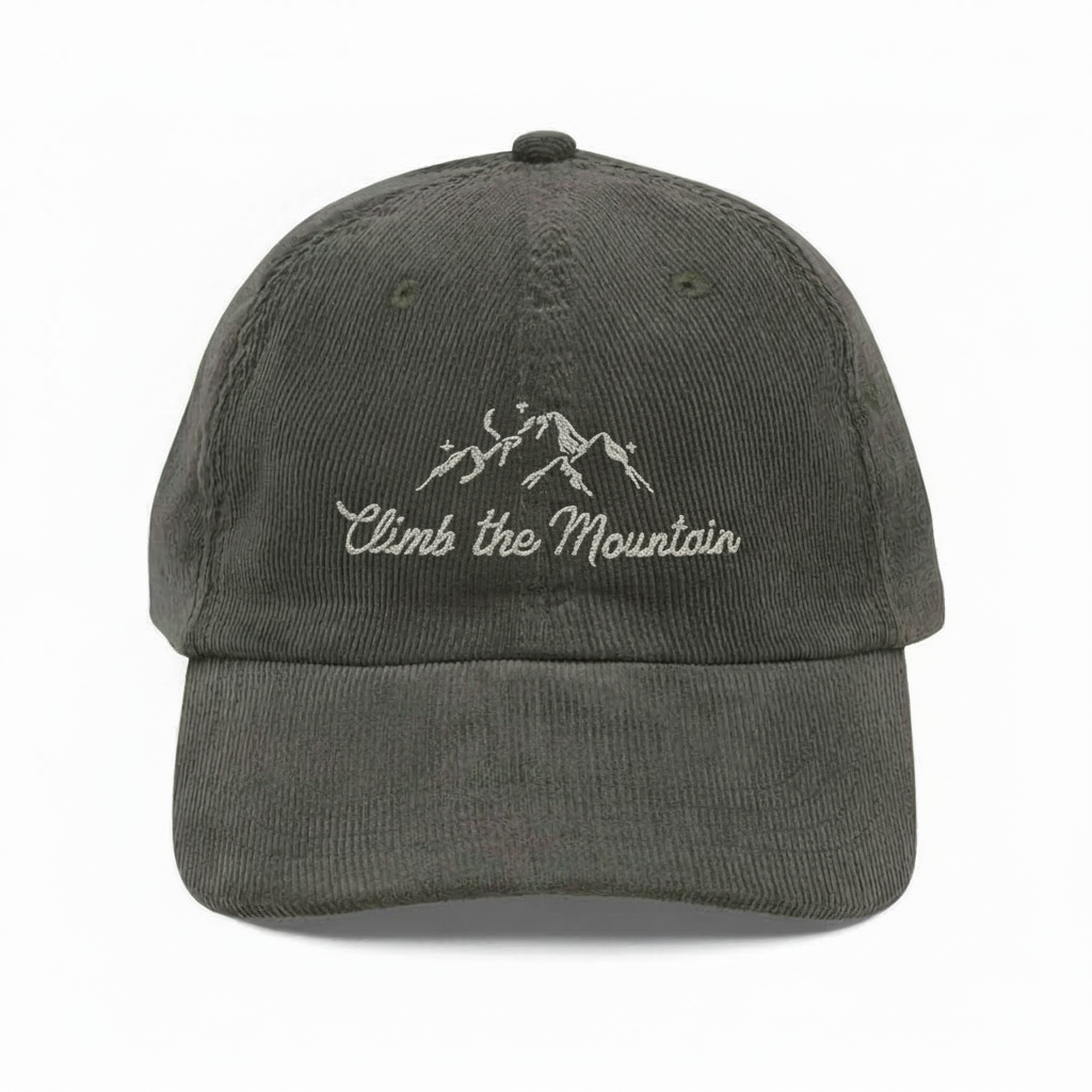 Climb the Mountain Corduroy Dad Hat, Embroidered Hiking Cap, Outdoor Adventure Gift for Nature Lovers VLRH26