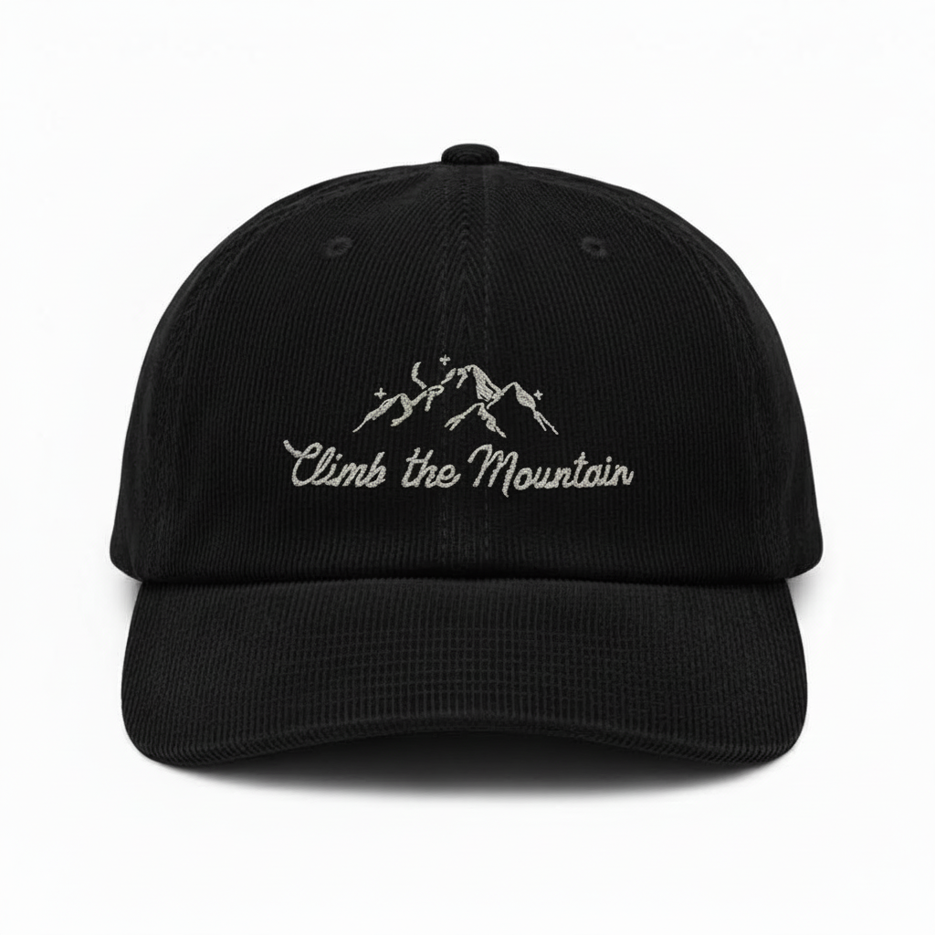 Climb the Mountain Corduroy Dad Hat, Embroidered Hiking Cap, Outdoor Adventure Gift for Nature Lovers VLRH26