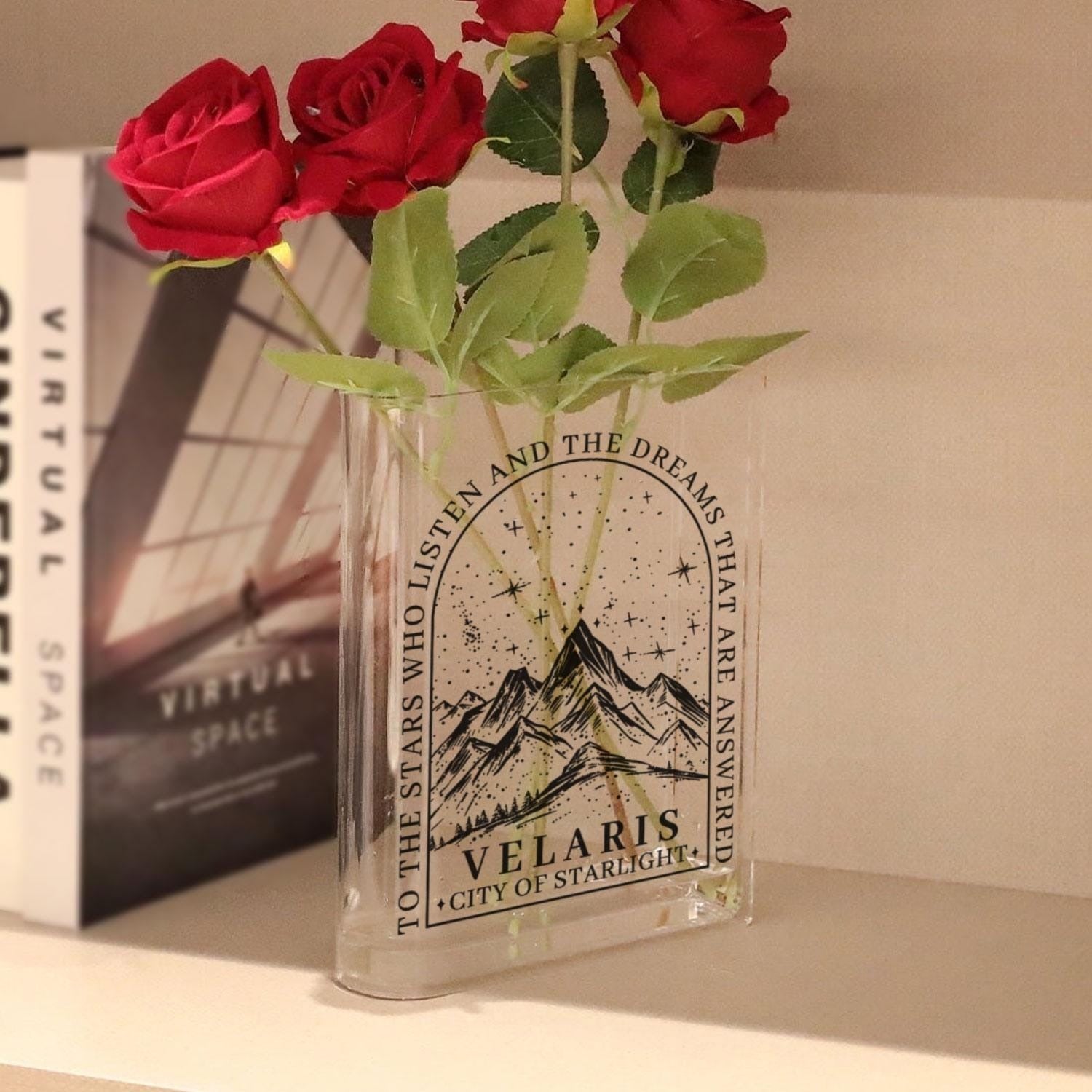 Velaris Book Vase, To The Stars Who Listen Book Shaped Vase, ACOTAR Inspired Acrylic Vase, Night Court Shelf Decor, Fantasy Bookish Vase VLRBV18