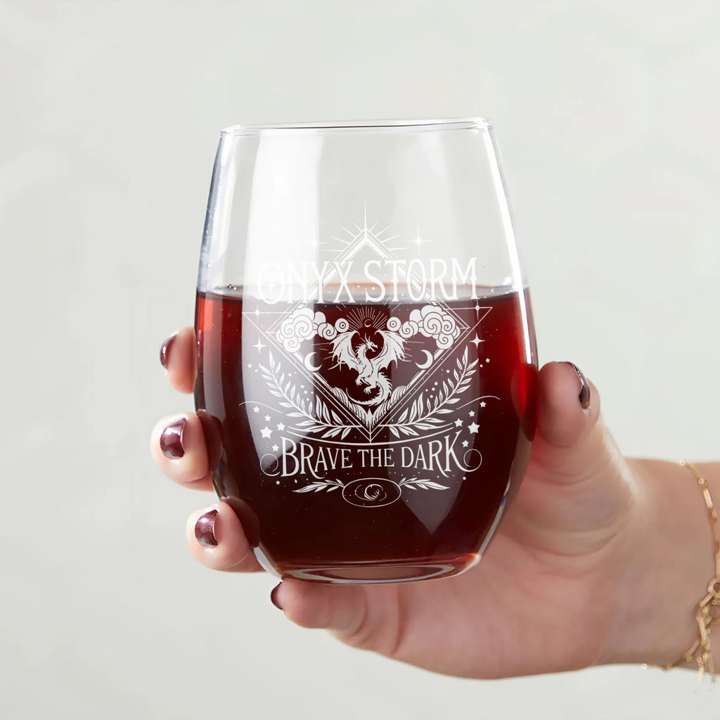 Onyx Storm Stemless Wine Glass, Dragon Storm Wine Cup, Brave The Dark Fantasy Barware, Bookish Reader Gift, BGVLR11