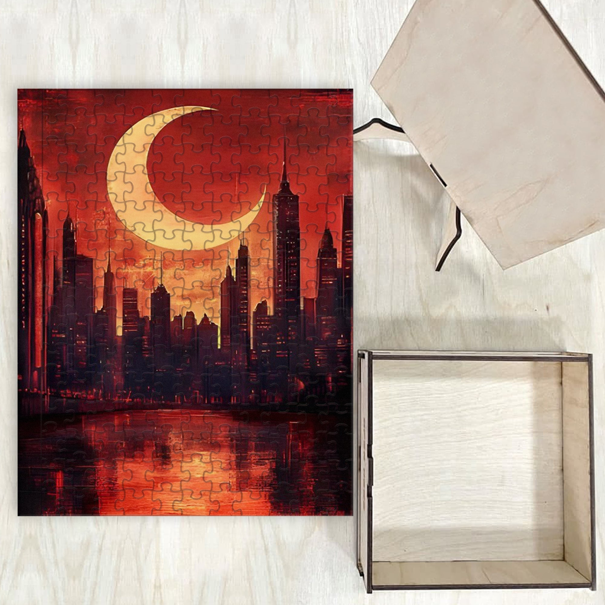 Crescent City Puzzle Lunathion Skyline, Fantasy Wooden Jigsaw Puzzle Bookish Gift for Sarah J Maas Fans PVLR13