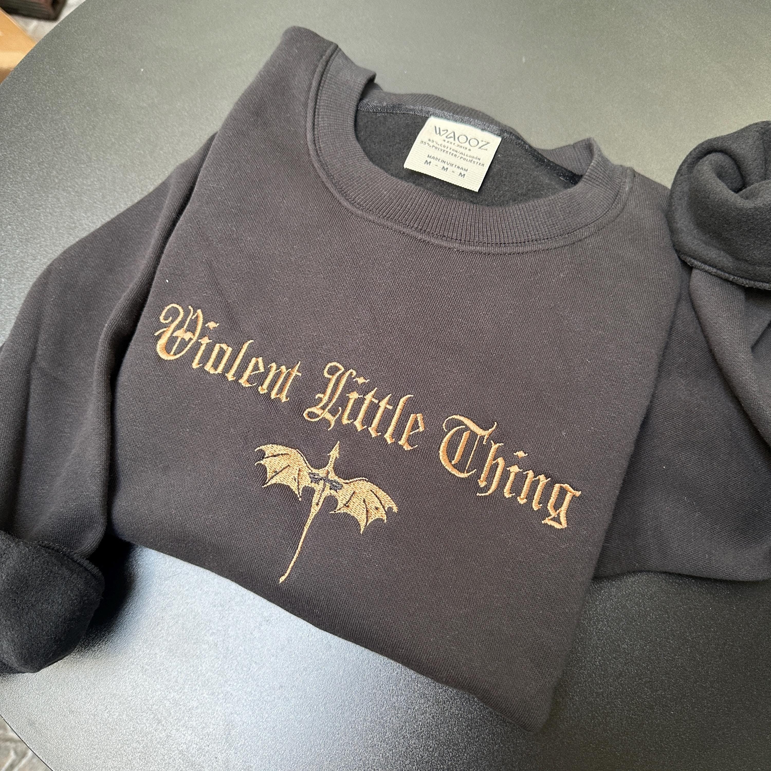 Violent Little Thing Embroidered Sweatshirt, Dragon Crewneck Bookish Sweater Fourth Wing Iron Flame Fan Gift Basgiath Violet, Bookish VEMB27