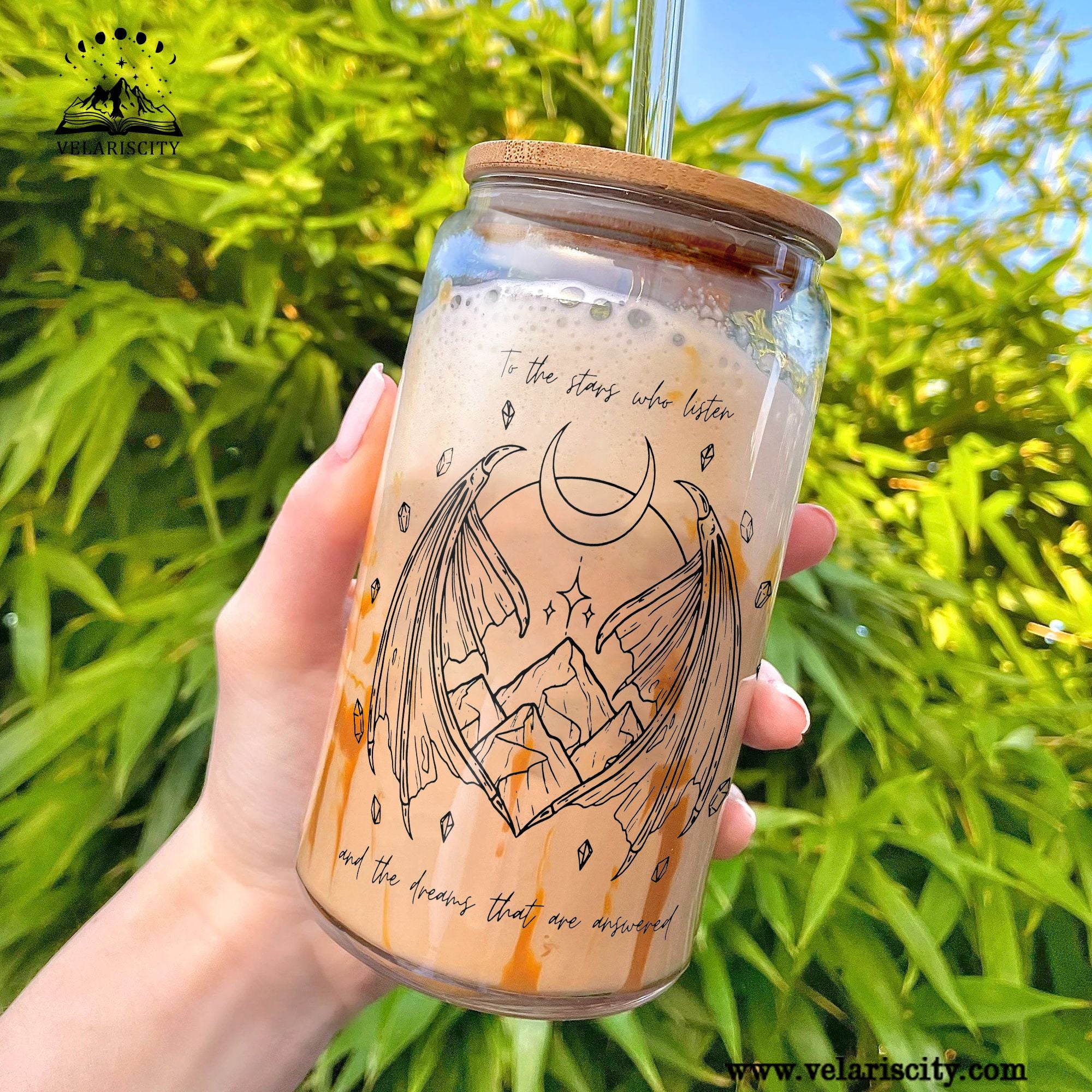 To The Stars Who Listen Glass Can Cup with Straw, ACOTAR Quote Tumbler, Night Court Velaris Bookish Fantasy Gift GLVLR49