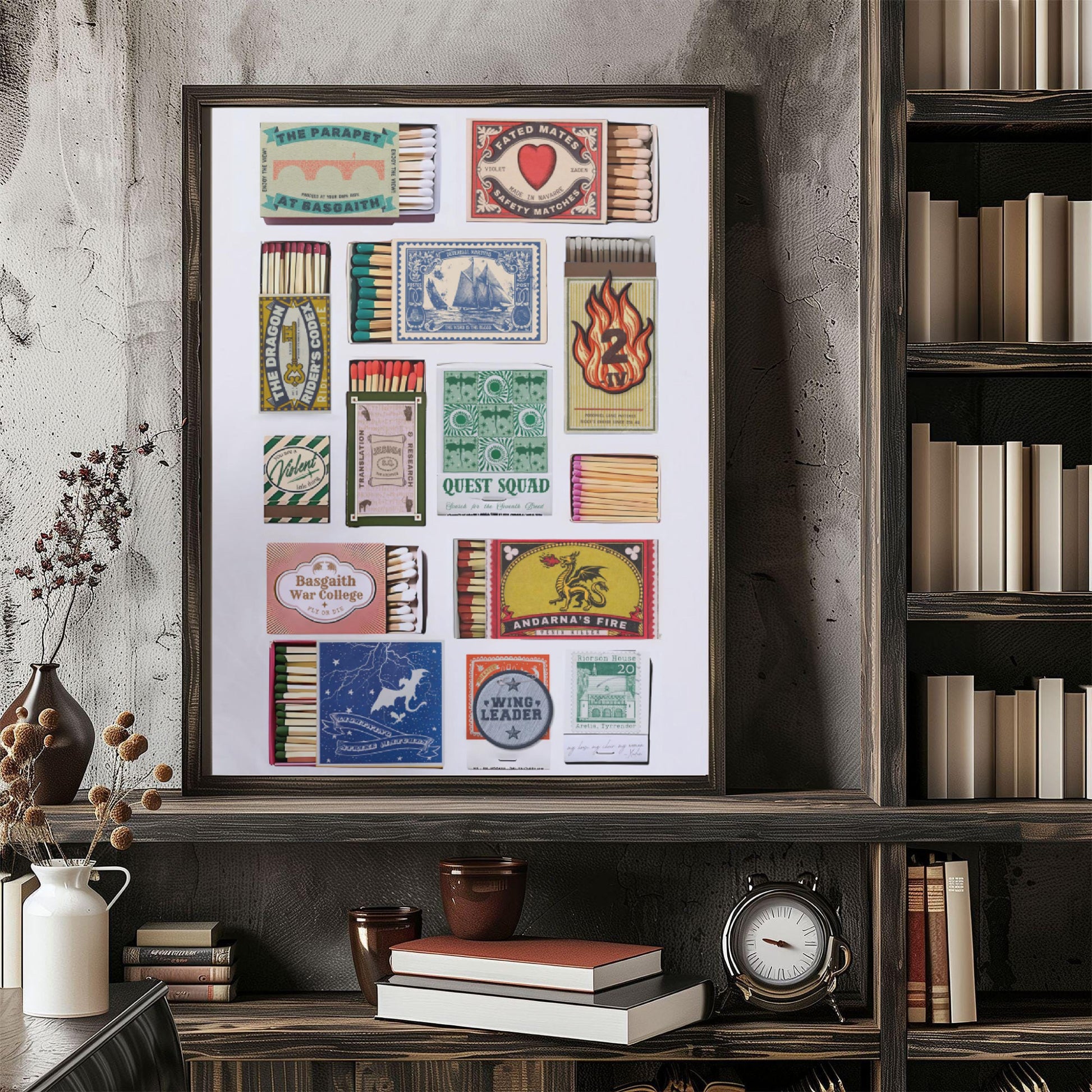 Fourth Wing Inspired Matchbox Style Print Gift Booktok Inspirational, Rebecca Yarros Minimalist Aesthetic Wall Art VLRP18