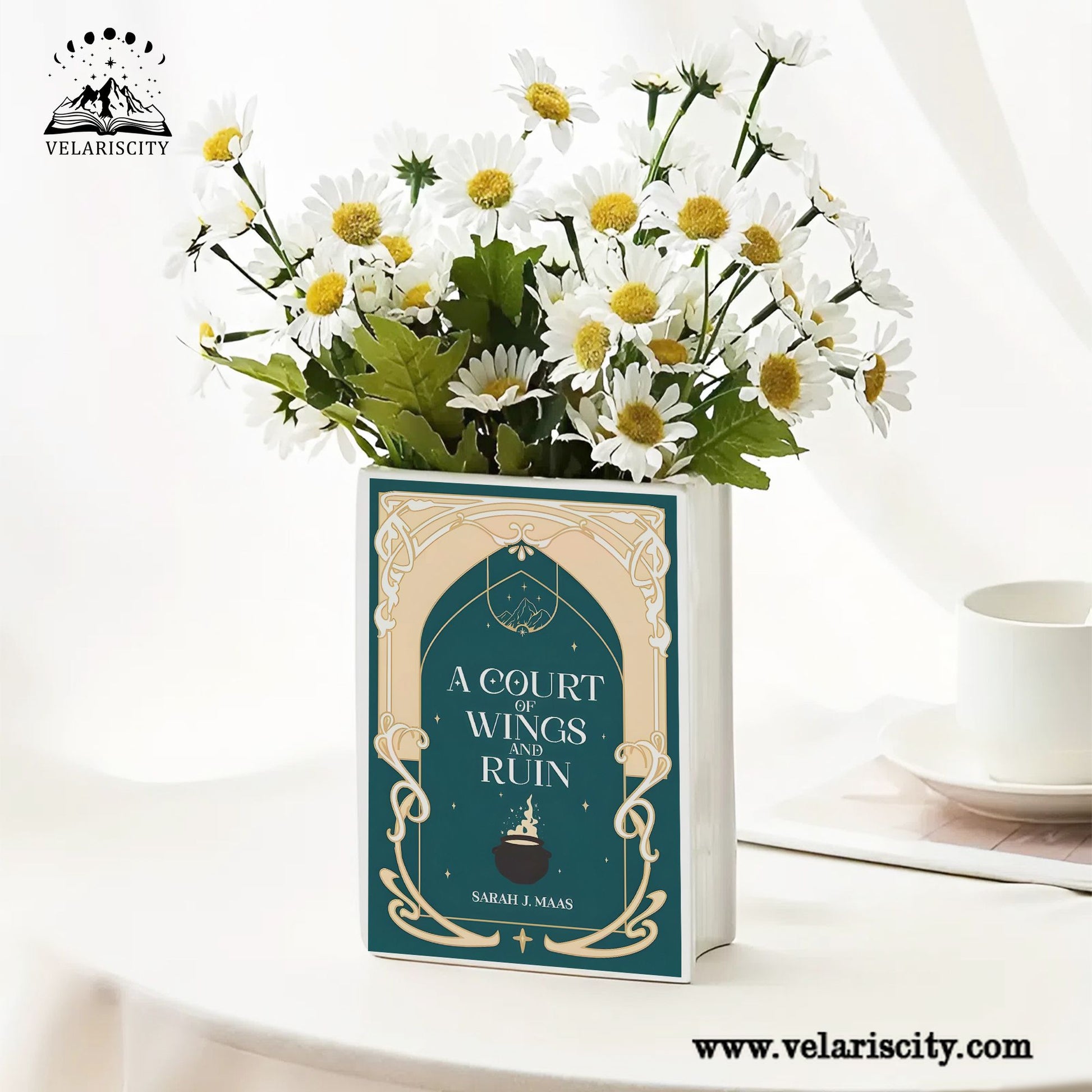 A Court of Wings and Ruin Ceramic Book Vase, Fantasy Romance Decor, Night Court Mountain Aesthetic Gift for ACOTAR Book Lovers CVVRL13