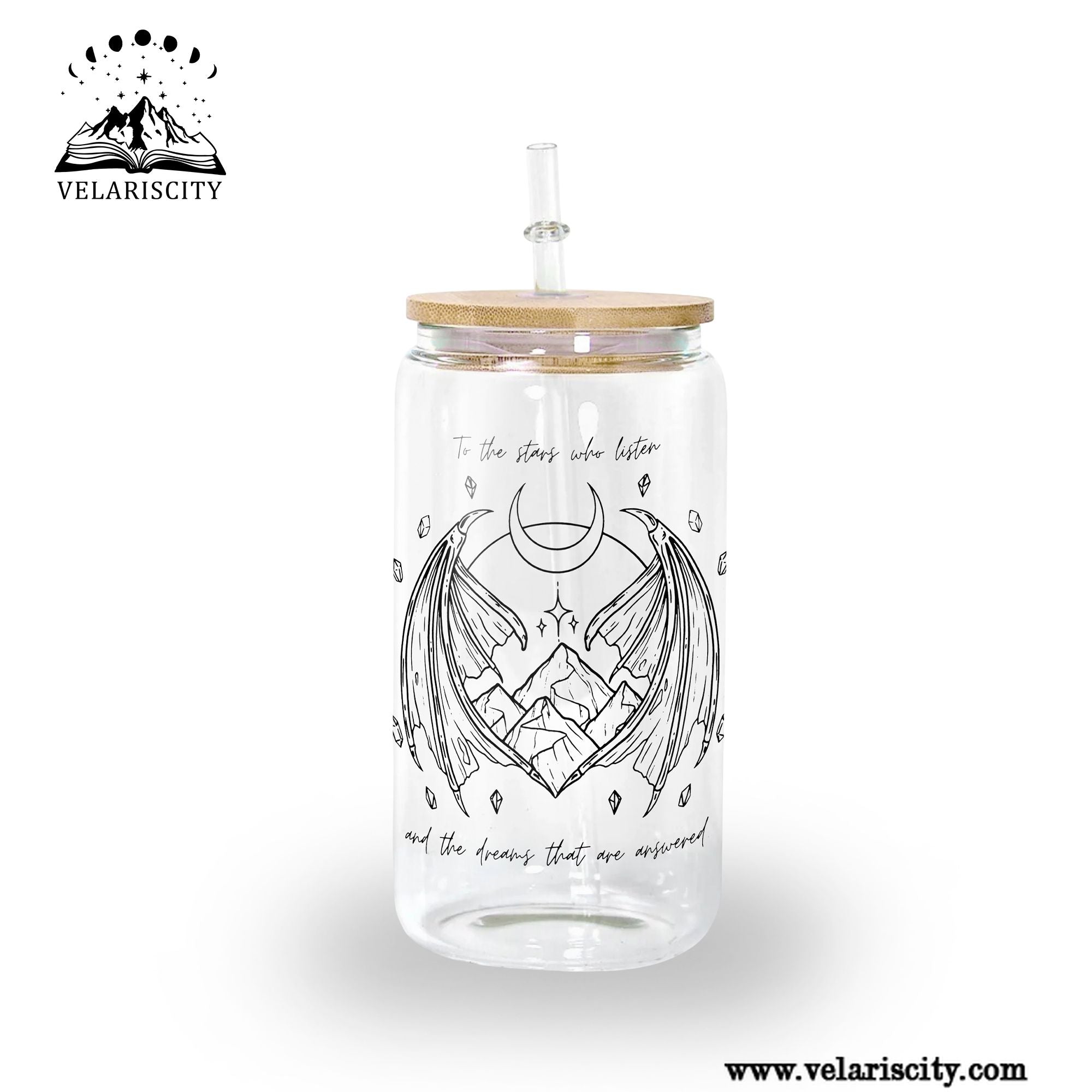 To The Stars Who Listen Glass Can Cup with Straw, ACOTAR Quote Tumbler, Night Court Velaris Bookish Fantasy Gift GLVLR49