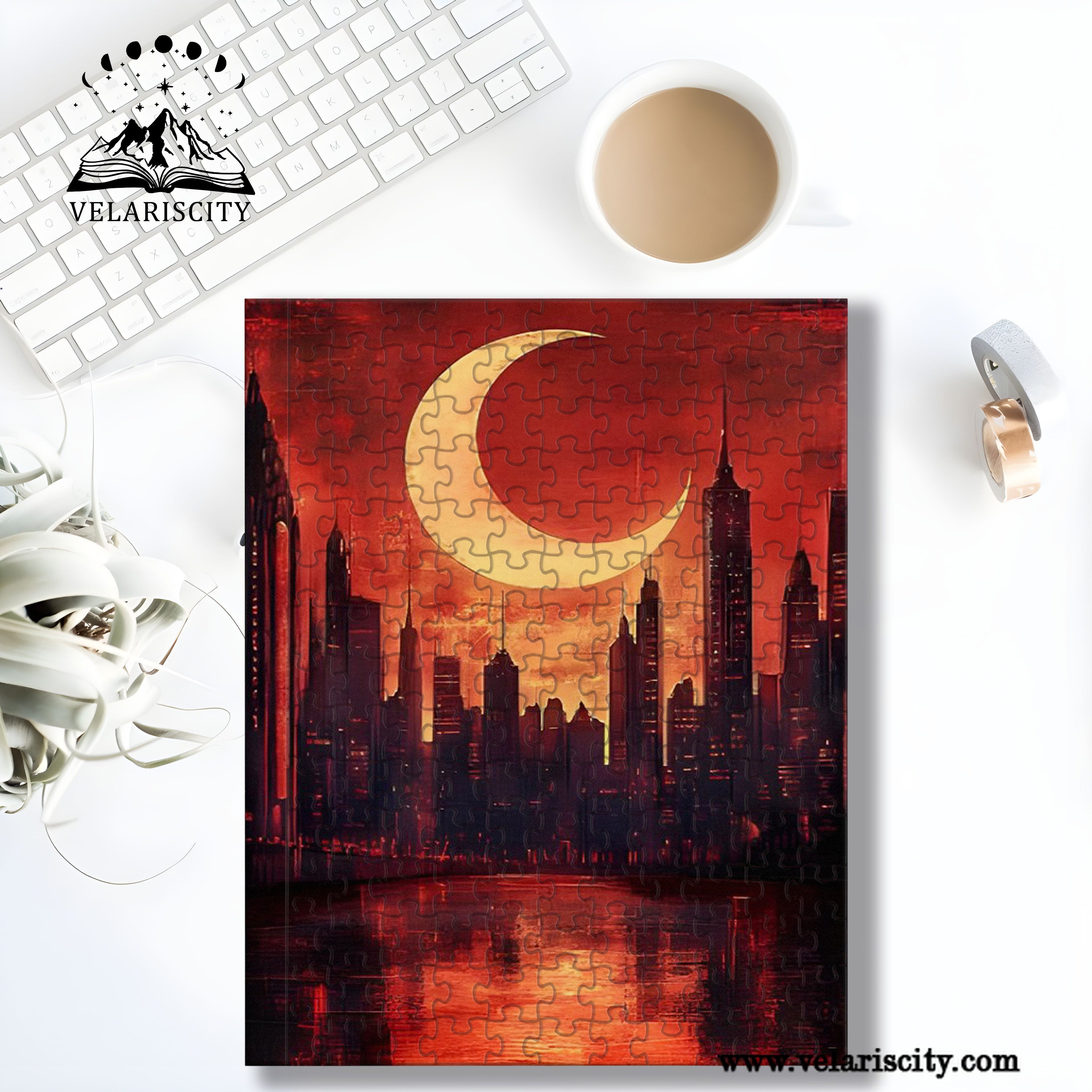Crescent City Puzzle Lunathion Skyline, Fantasy Wooden Jigsaw Puzzle Bookish Gift for Sarah J Maas Fans PVLR13