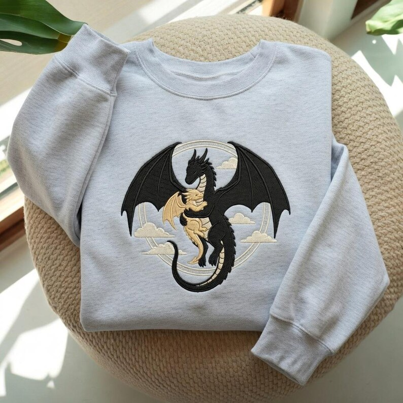 Dragon Lover Sweatshirt, Fantasy Reader Crewneck, Cozy Bookish Gift, Embroidered Style Pullover for Women and Romantasy Fans VEMB78