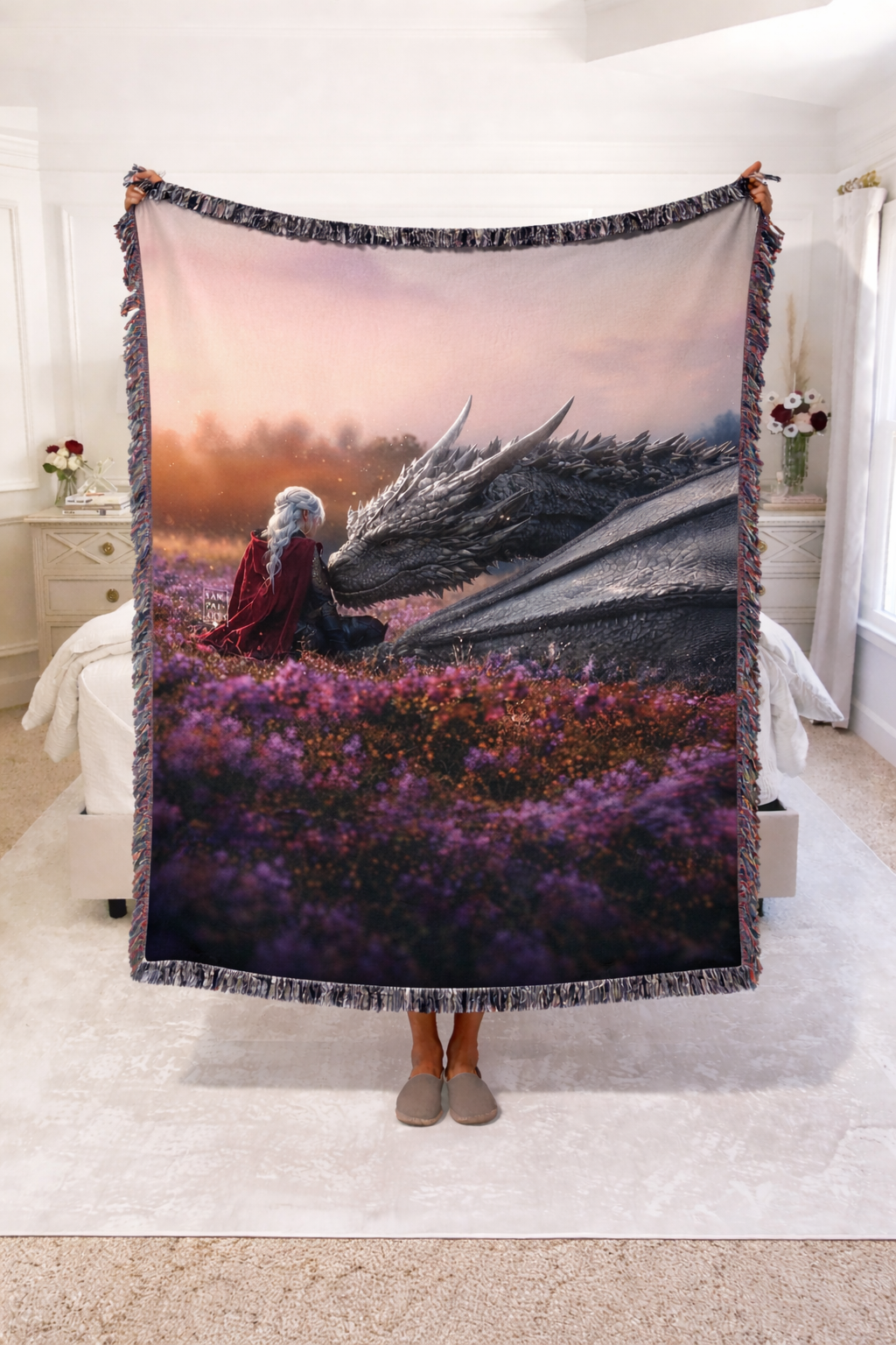 Dragon Rider Woven Blanket, Throne of Glass Inspired Throw, Fantasy Romance Bookish Decor, Gift for Readers BKVLR08