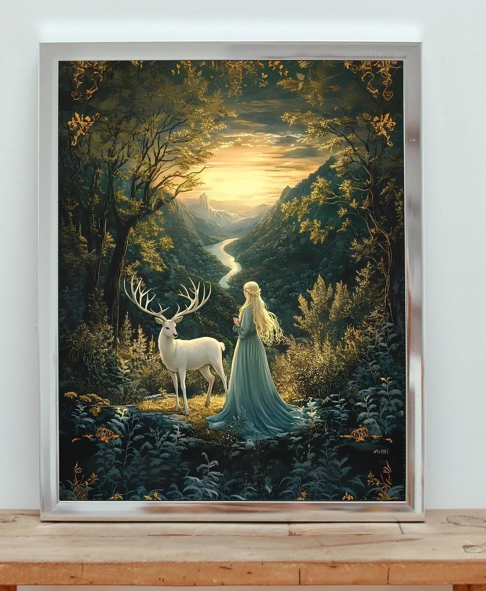 Aelin and the White Stag Fantasy Poster, Throne of Glass Wall Art, TOG Bookish Print, Magical Forest Decor for Readers VLRP52