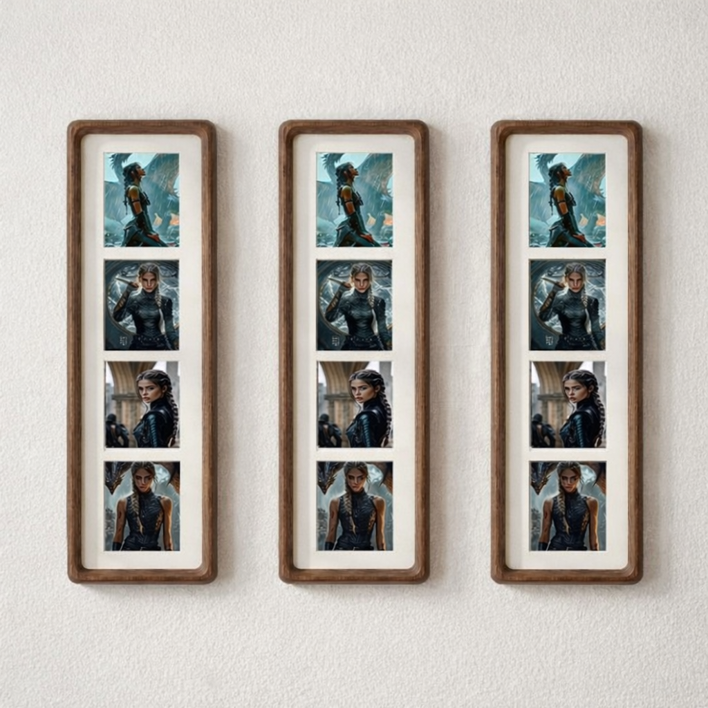 Dragon Inspired Photostrip Wood Frame, Fourth Wing Fantasy Style, Vertical Solid Wood Picture Frame, Slim Photo Strip Frame, Dragon Warrior Wall Decor Gift