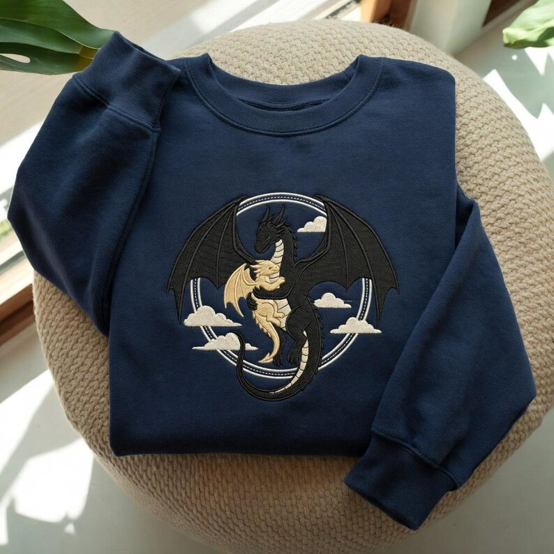Dragon Lover Sweatshirt, Fantasy Reader Crewneck, Cozy Bookish Gift, Embroidered Style Pullover for Women and Romantasy Fans VEMB78
