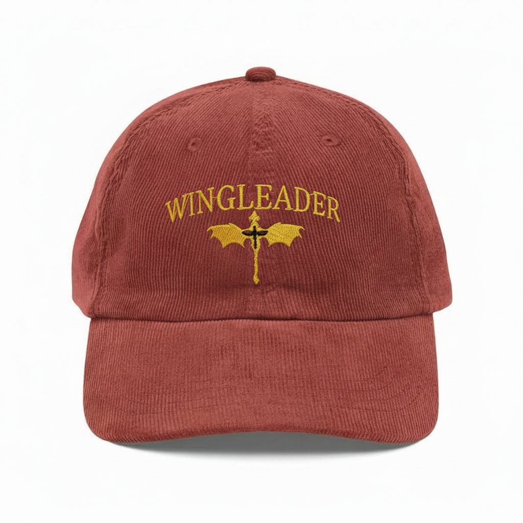Wingleader Corduroy Dad Hat, Fourth Wing Inspired Embroidered Cap, Dragon Rider Fantasy Bookish Gift VLRH27