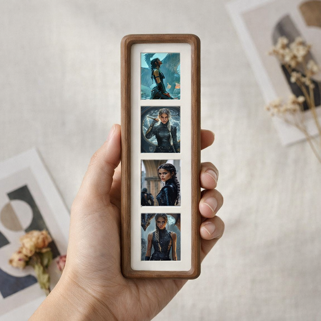Dragon Inspired Photostrip Wood Frame, Fourth Wing Fantasy Style, Vertical Solid Wood Picture Frame, Slim Photo Strip Frame, Dragon Warrior Wall Decor Gift