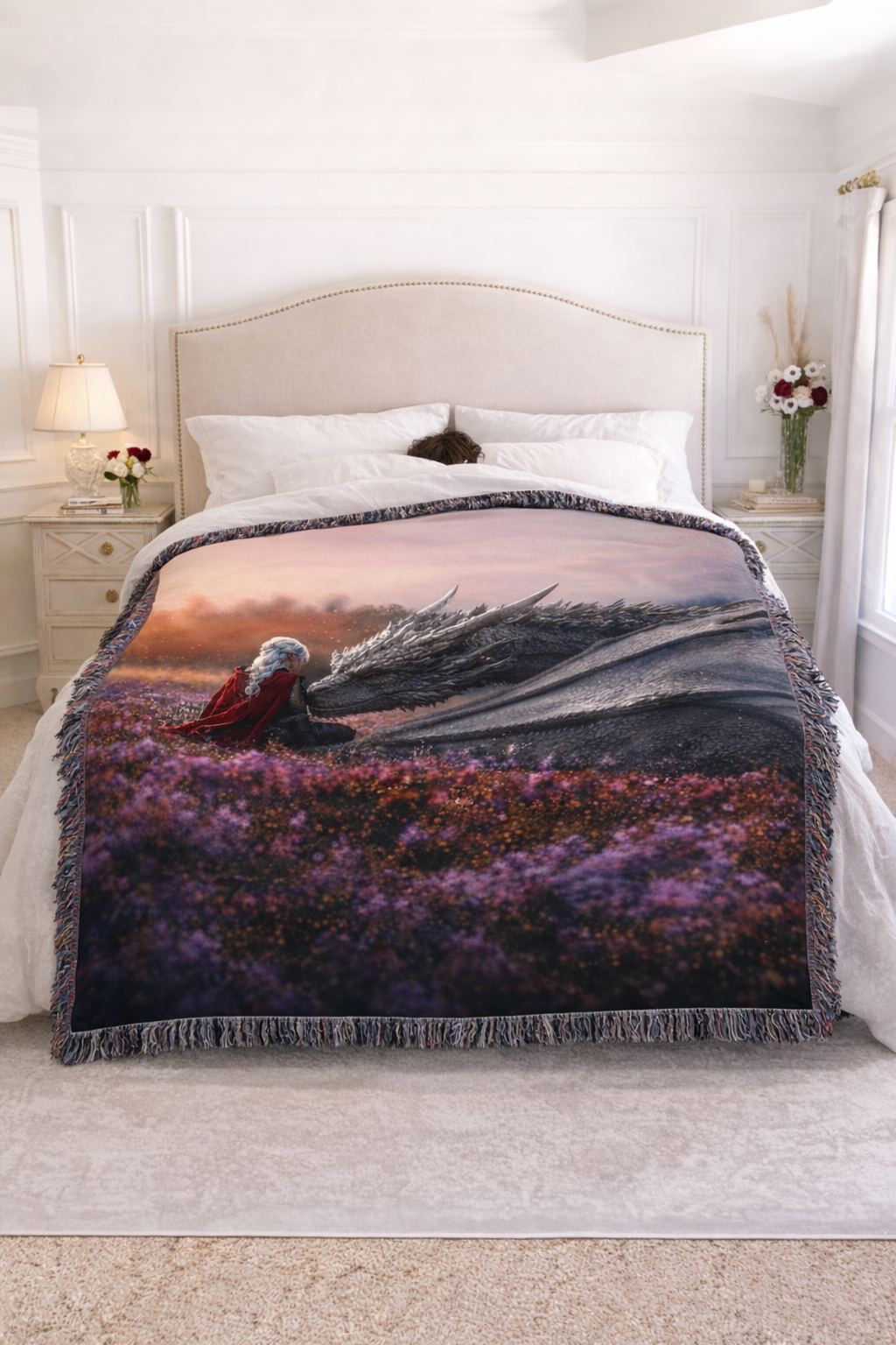 Dragon Rider Woven Blanket, Throne of Glass Inspired Throw, Fantasy Romance Bookish Decor, Gift for Readers BKVLR08