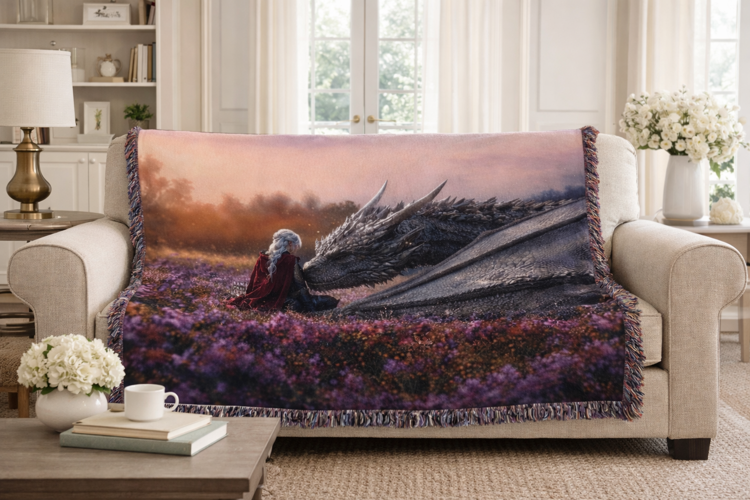 Dragon Rider Woven Blanket, Throne of Glass Inspired Throw, Fantasy Romance Bookish Decor, Gift for Readers BKVLR08