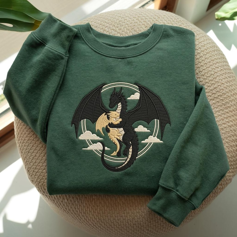 Dragon Lover Sweatshirt, Fantasy Reader Crewneck, Cozy Bookish Gift, Embroidered Style Pullover for Women and Romantasy Fans VEMB78