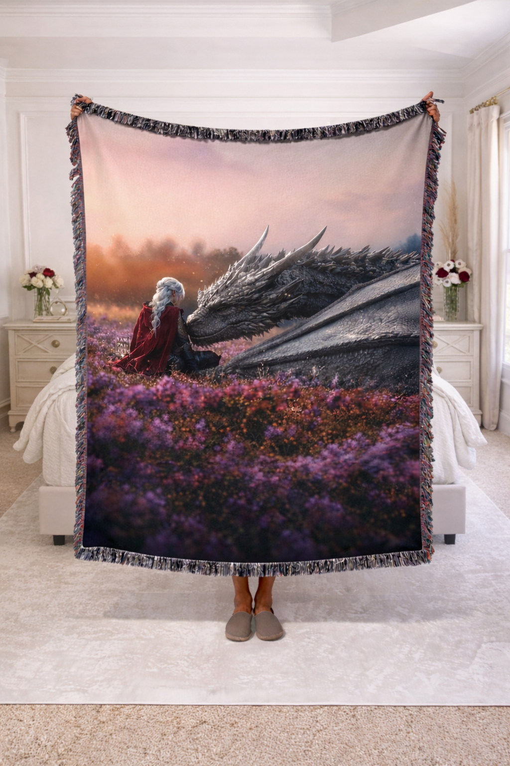 Dragon Rider Woven Blanket, Throne of Glass Inspired Throw, Fantasy Romance Bookish Decor, Gift for Readers BKVLR08