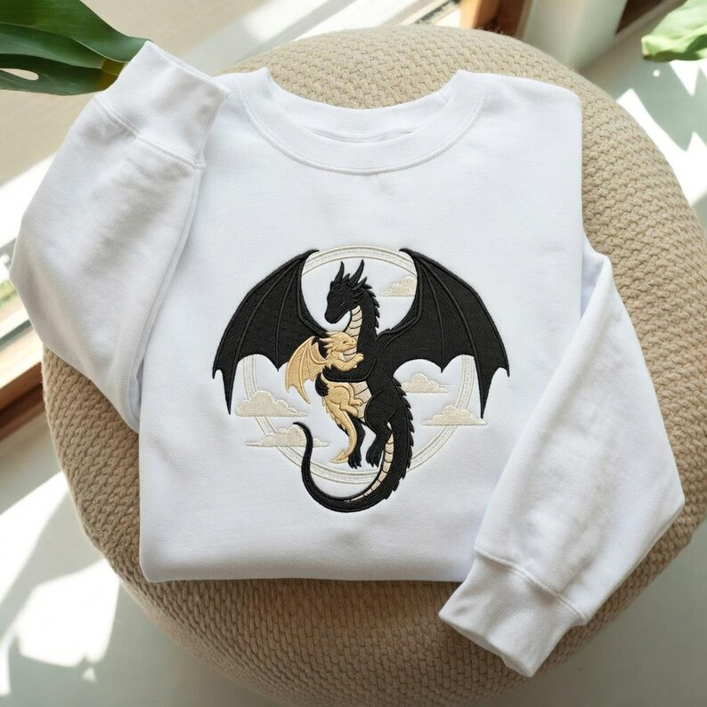 Dragon Lover Sweatshirt, Fantasy Reader Crewneck, Cozy Bookish Gift, Embroidered Style Pullover for Women and Romantasy Fans VEMB78