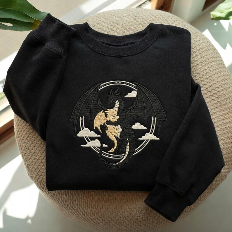 Dragon Lover Sweatshirt, Fantasy Reader Crewneck, Cozy Bookish Gift, Embroidered Style Pullover for Women and Romantasy Fans VEMB78