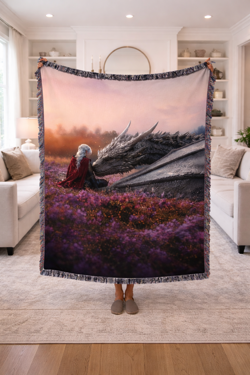 Dragon Rider Woven Blanket, Throne of Glass Inspired Throw, Fantasy Romance Bookish Decor, Gift for Readers BKVLR08