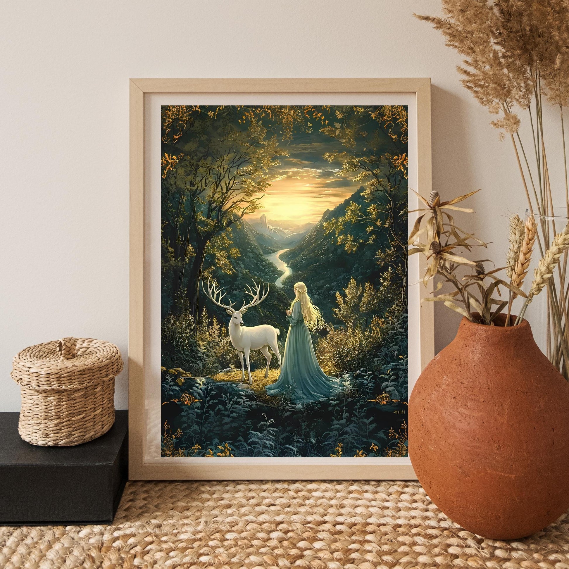 Aelin and the White Stag Fantasy Poster, Throne of Glass Wall Art, TOG Bookish Print, Magical Forest Decor for Readers VLRP52