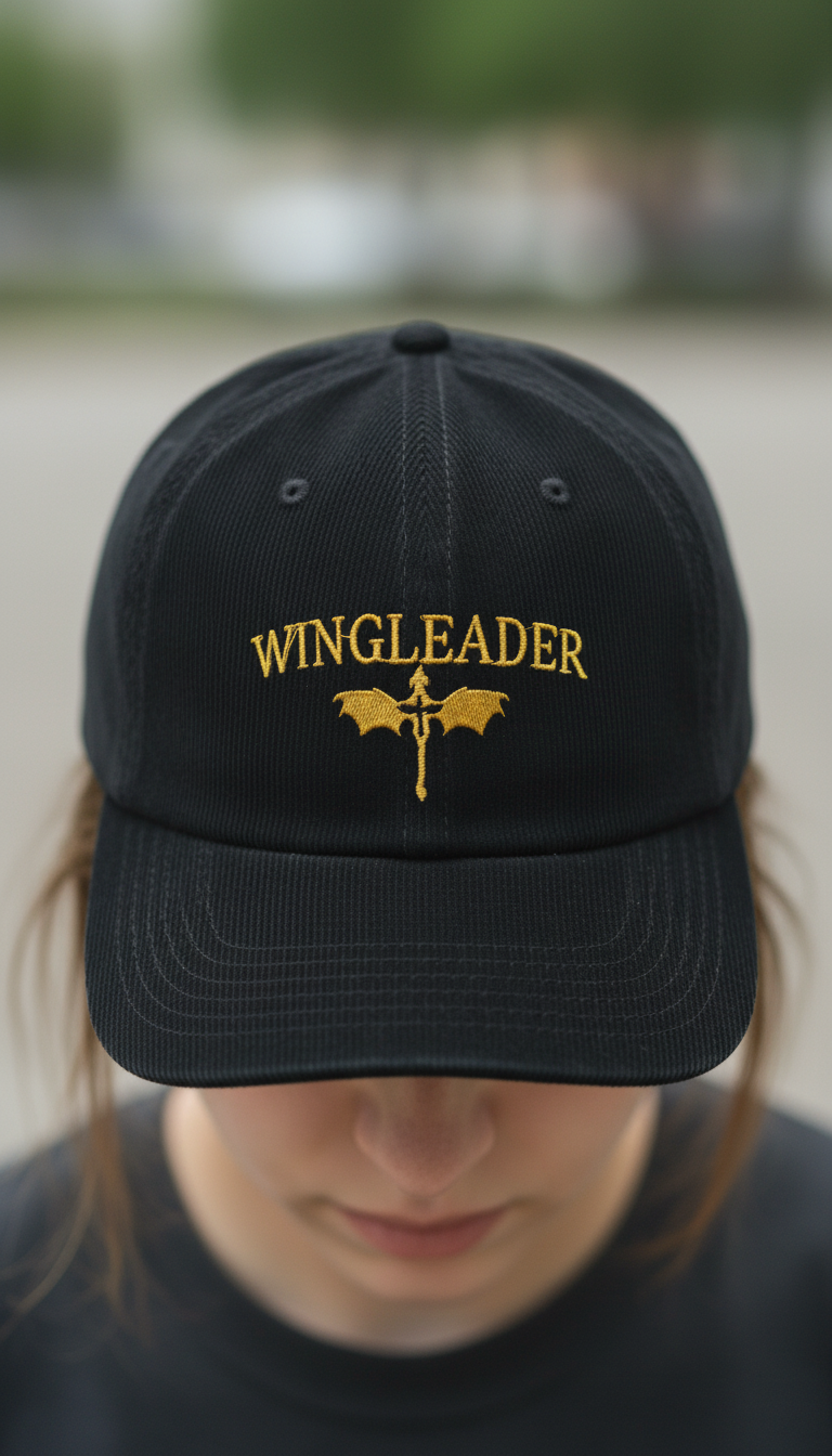 Wingleader Corduroy Dad Hat, Fourth Wing Inspired Embroidered Cap, Dragon Rider Fantasy Bookish Gift VLRH27