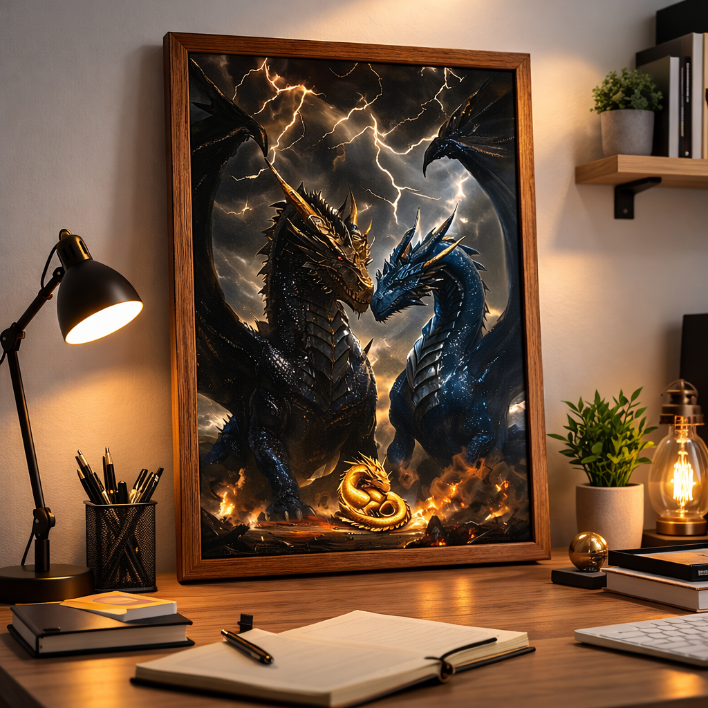 Fourth Wing Dragon Art Poster, Tairn Sgaeyl Andarna Wall Art, Rebecca Yarros Bookish Fantasy Decor VLRP78