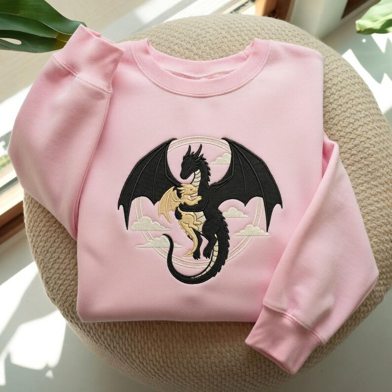 Dragon Lover Sweatshirt, Fantasy Reader Crewneck, Cozy Bookish Gift, Embroidered Style Pullover for Women and Romantasy Fans VEMB78