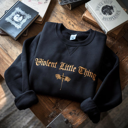 Violent Little Thing Embroidered Sweatshirt, Dragon Crewneck Bookish Sweater Fourth Wing Iron Flame Fan Gift Basgiath Violet, Bookish VEMB27
