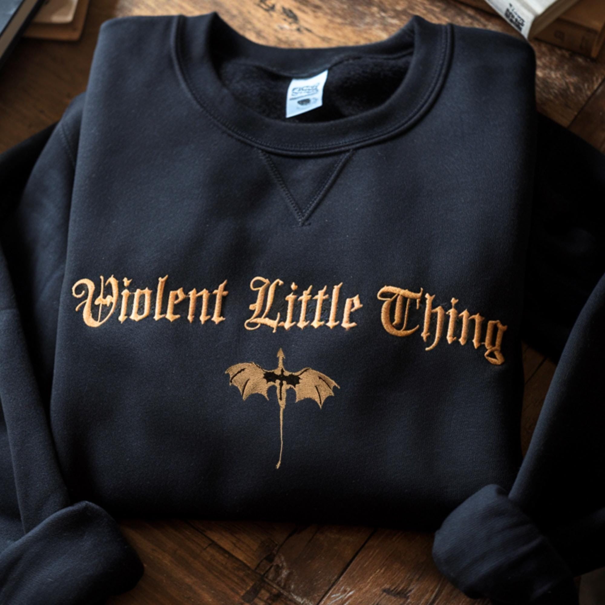Violent Little Thing Embroidered Sweatshirt, Dragon Crewneck Bookish Sweater Fourth Wing Iron Flame Fan Gift Basgiath Violet, Bookish VEMB27