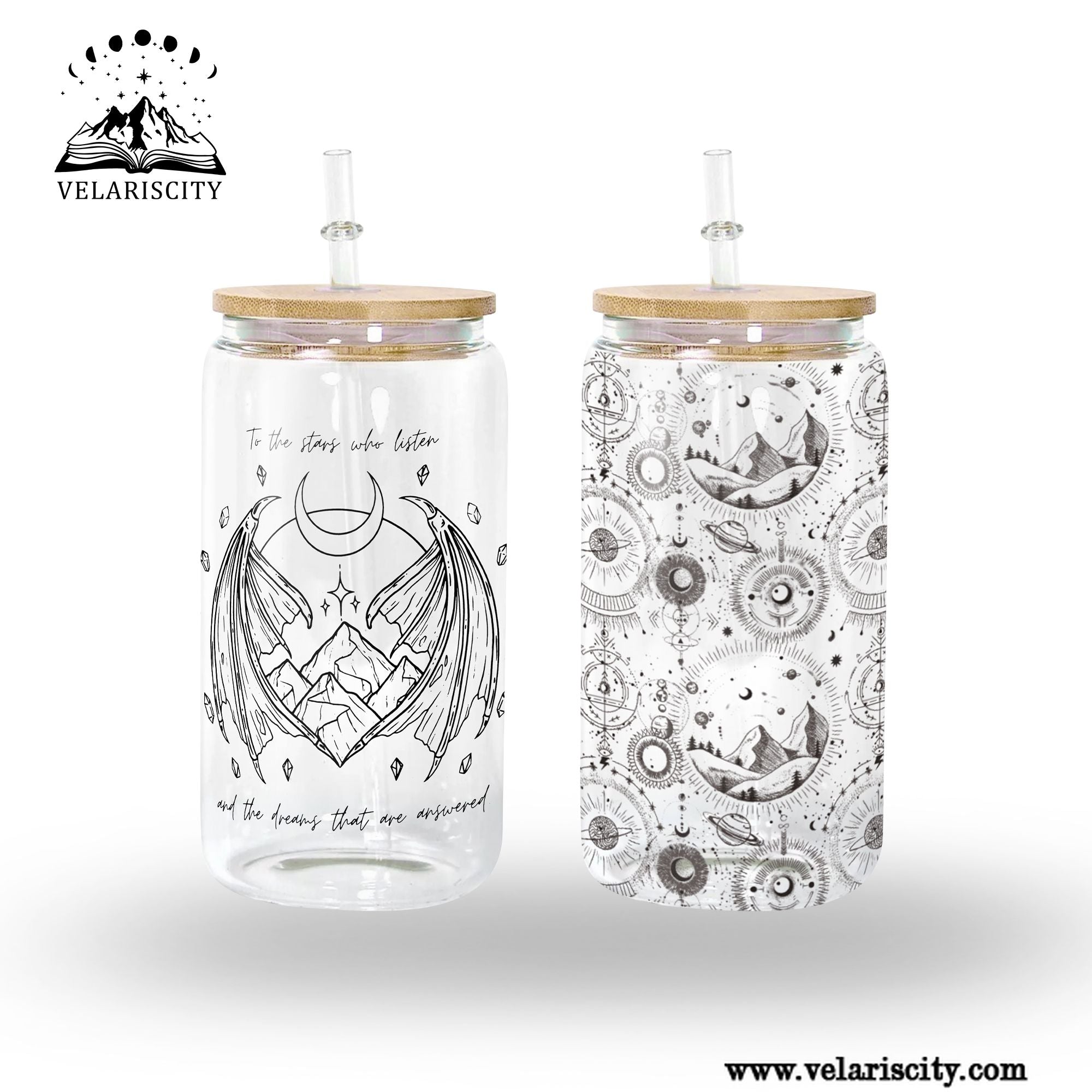 To The Stars Who Listen Glass Can Cup with Straw, ACOTAR Quote Tumbler, Night Court Velaris Bookish Fantasy Gift GLVLR49