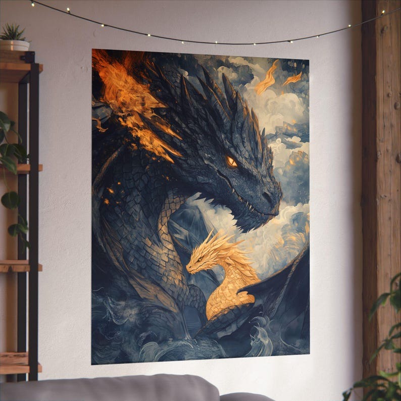 Tairn Andarna Dragon Art Print - Fourth Wing Book Inspired Poster, Fantasy Wall Art, Romantic Dragon Decor, Gift For Readers, Bookish Room VLRP15
