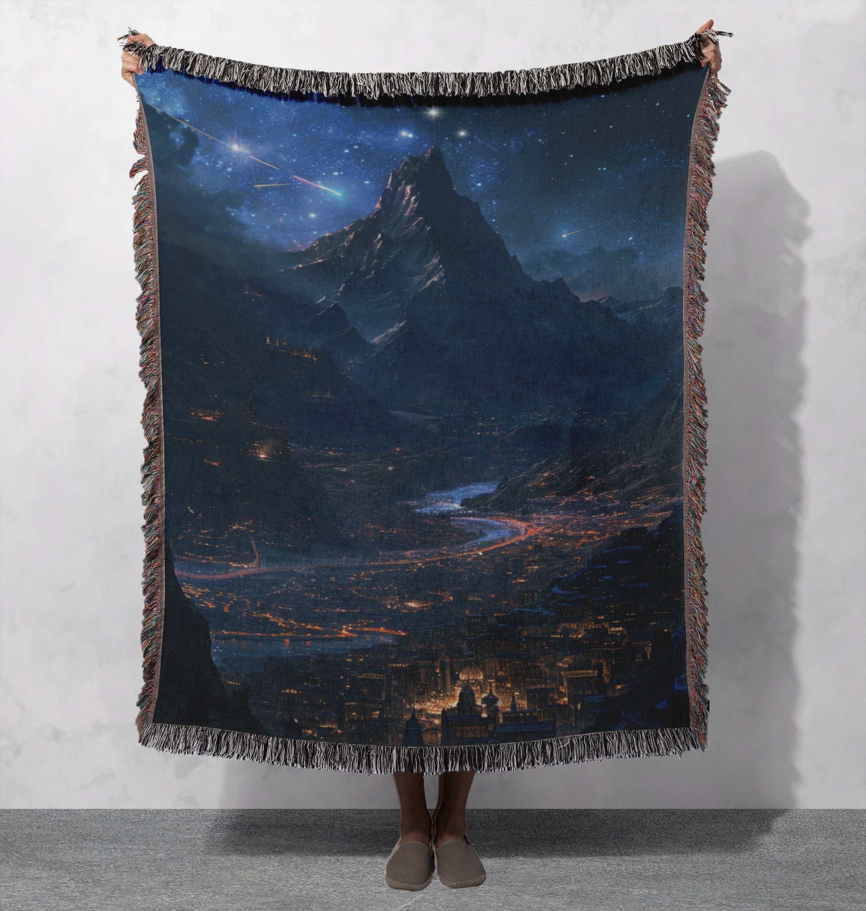 Velaris Inspired Woven Blanket, City of Starlight Design Throw, Mountain and Floral Fantasy Art, Magical Home Decor for ACOTAR Fans BKVLR14