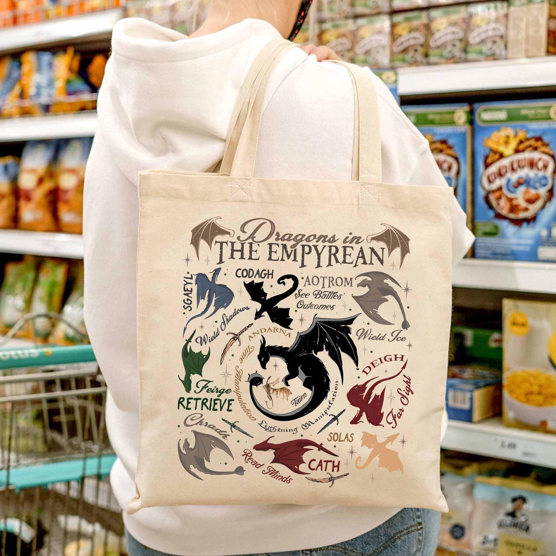 Dragons in Fourth Wing Tote Bag, Dragon in the Empyrean Bag, Violet Sorrengail Tairn Bag, Tairn & Andarna Bag, Basgiath War College Bag TBVLR13
