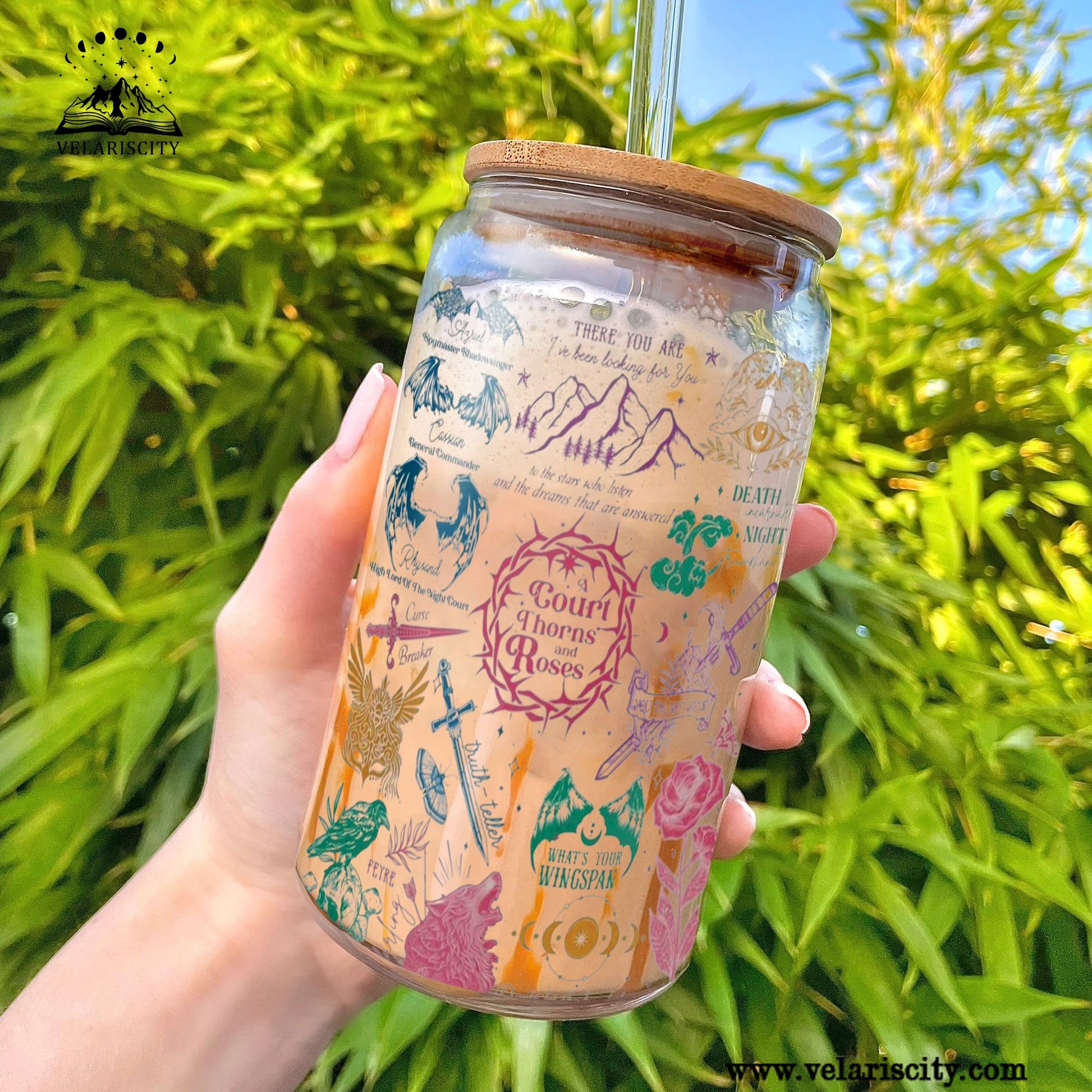 A Court of Thorns and Roses Glass Can Cup with Straw, ACOTAR Collage Quote Tumbler, Feyre Rhysand Bookish Gift GLVLR50