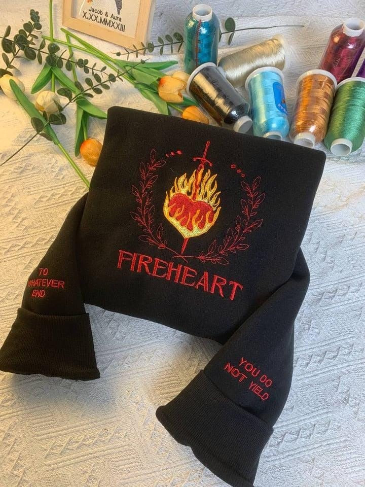 Throne Of Glass Fireheart Embroidered Sweatshirt, Tshirt,Throne Of Glass Quote, Empire of Storms, Heir of Fire Hoodie Gifts For Book Lovers VEMB33