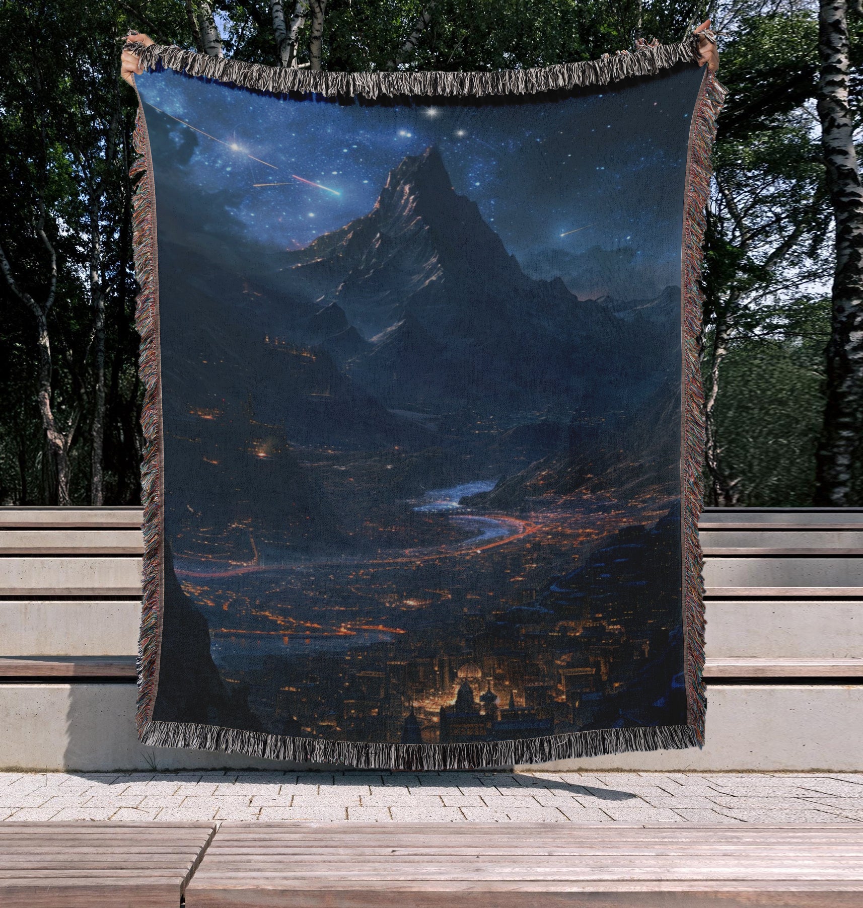 Velaris Inspired Woven Blanket, City of Starlight Design Throw, Mountain and Floral Fantasy Art, Magical Home Decor for ACOTAR Fans BKVLR14