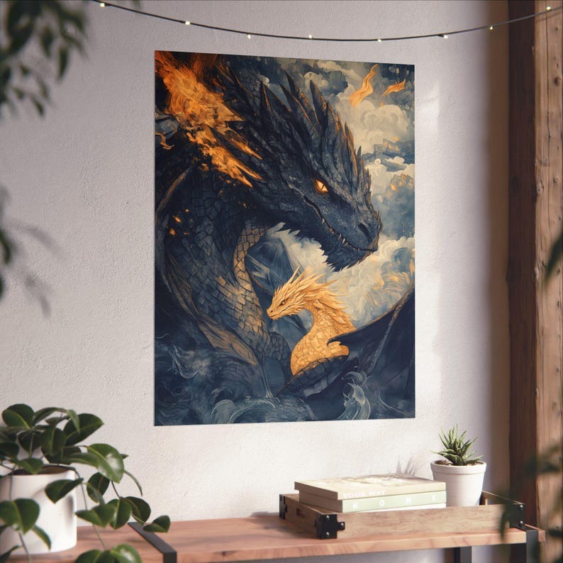 Tairn Andarna Dragon Art Print - Fourth Wing Book Inspired Poster, Fantasy Wall Art, Romantic Dragon Decor, Gift For Readers, Bookish Room VLRP15