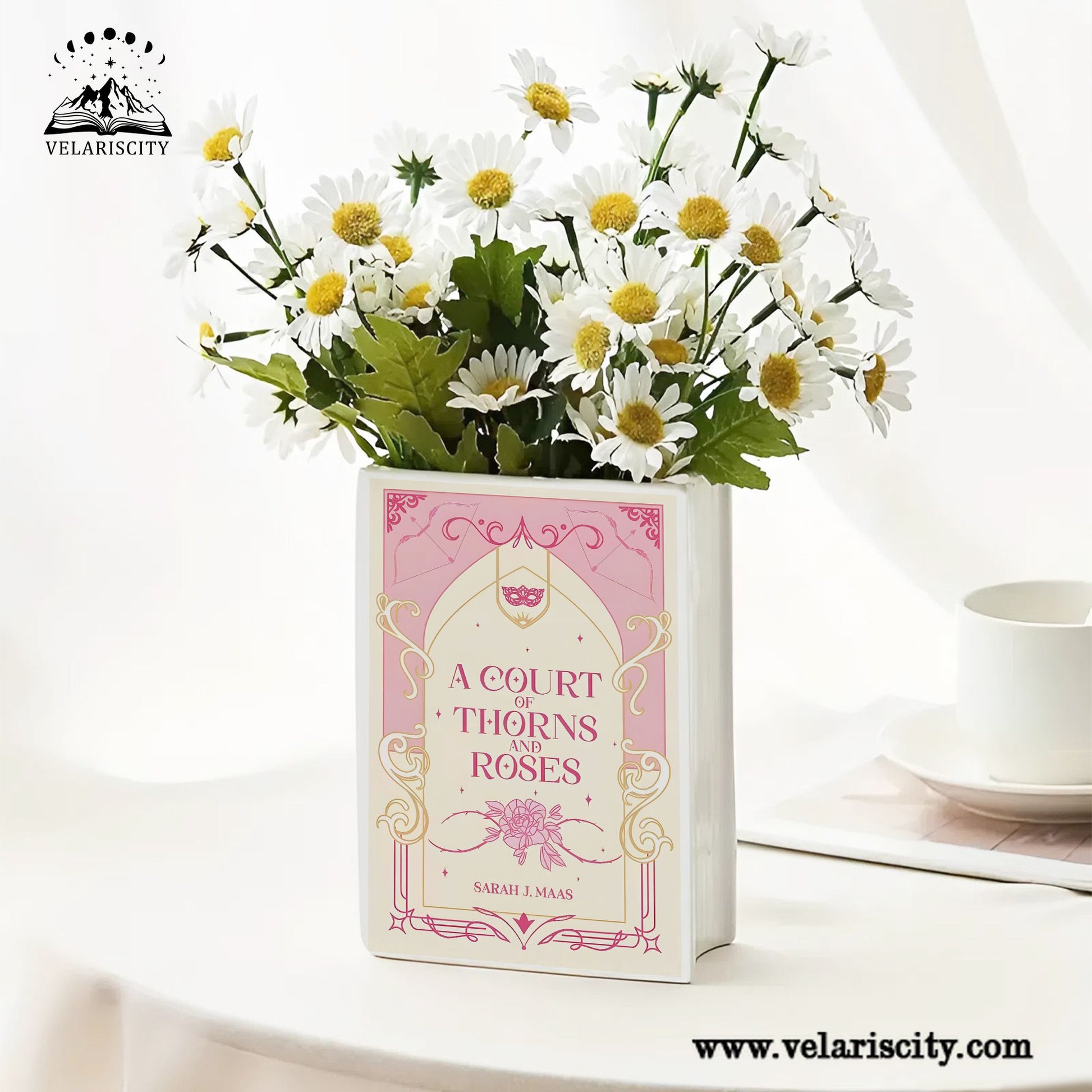 A Court of Thorns and Roses Ceramic Book Vase, Romantic Fantasy Decor, Archer Aesthetic Gift for ACOTAR Book Lovers CVVRL14
