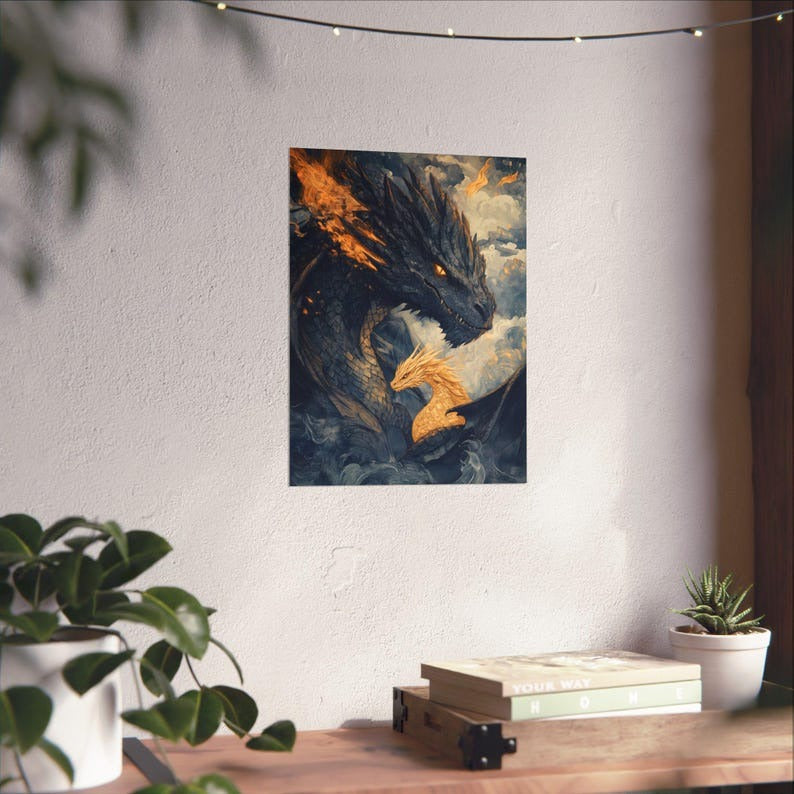 Tairn Andarna Dragon Art Print - Fourth Wing Book Inspired Poster, Fantasy Wall Art, Romantic Dragon Decor, Gift For Readers, Bookish Room VLRP15