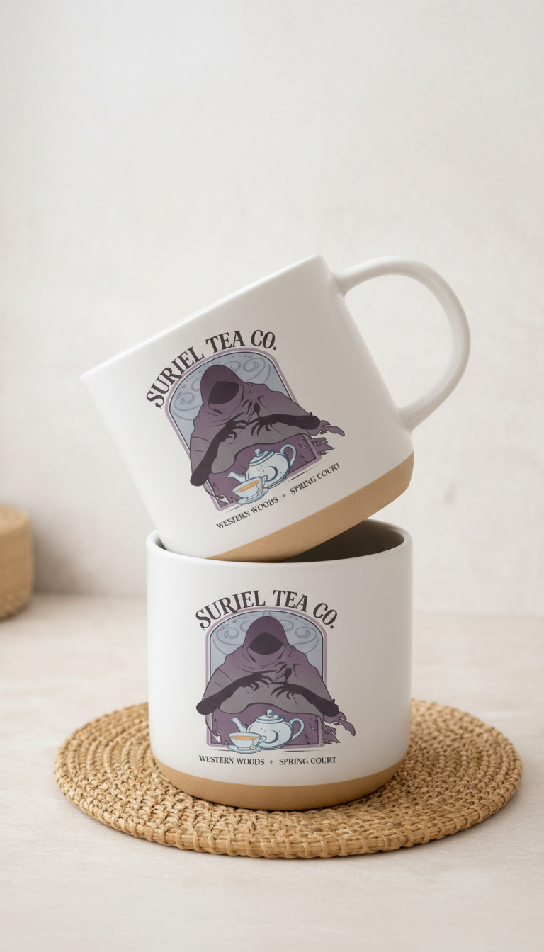 Suriel Tea Co Pottery Mug, ACOTAR Inspired Ceramic Coffee Cup, Bookish Fantasy Reader Gift, Spring Court Tea Mug PMVLR35